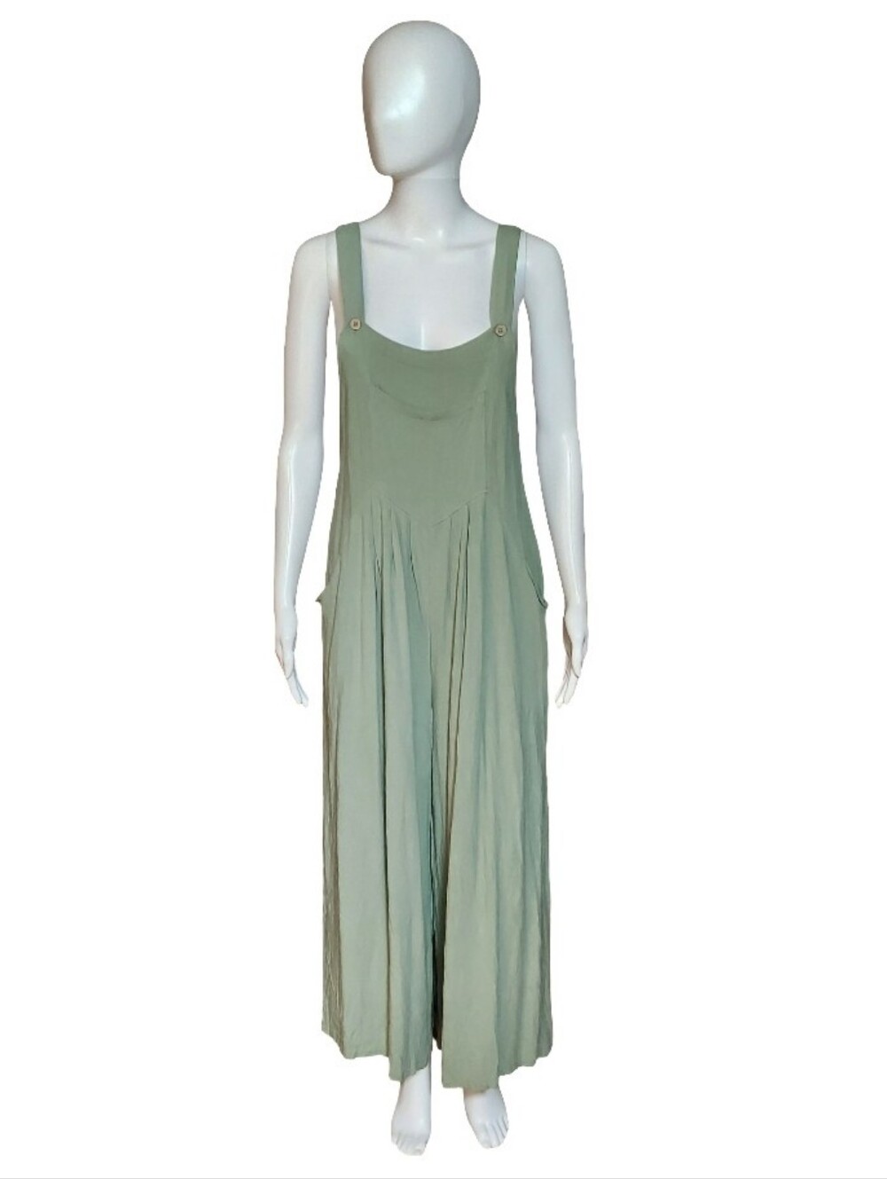 Sage Green Linen Blend Cropped Wide Leg Jumpsuit